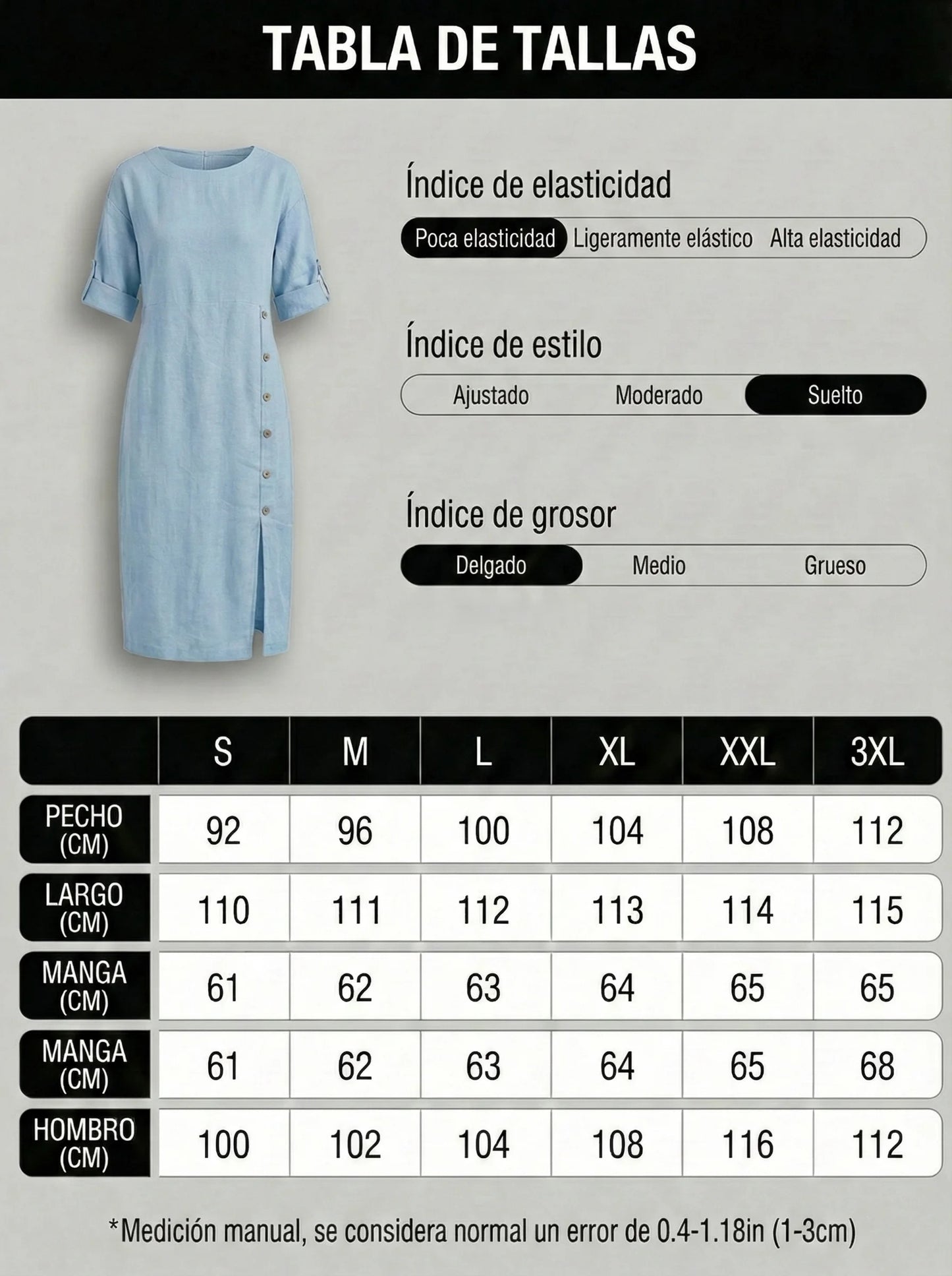 Vestido midi con cuello redondo y botones