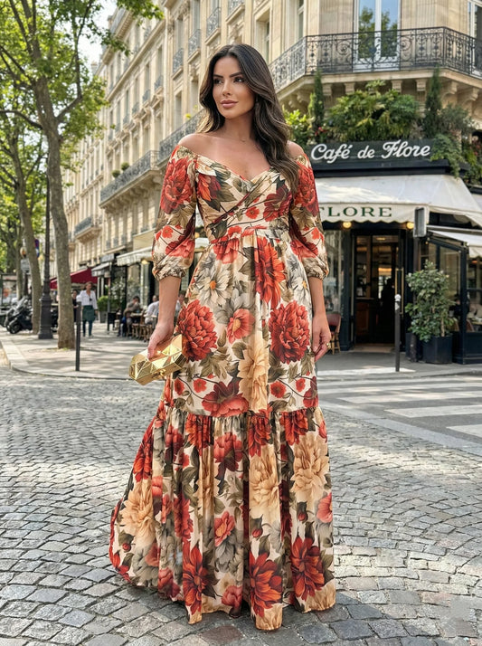Vestido largo floral con mangas largas
